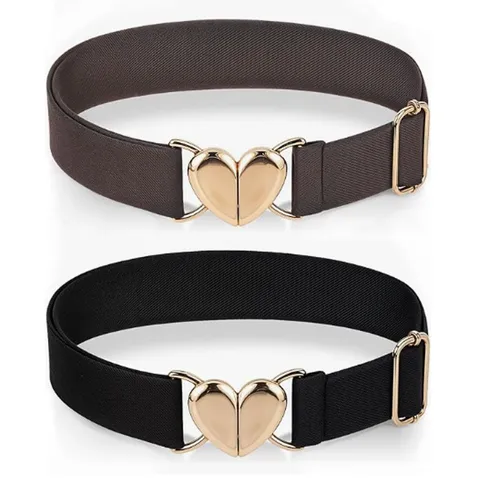 Women Elastic Waist Belt Vintage Sweet Heart Metal Buckle Stretch Dress Coat Waistband Fashion Accessories