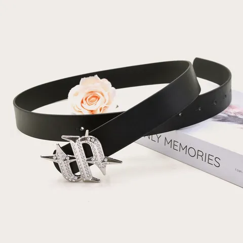 Women American Retro Fashion Rhinestone Buckle PU Leather Belt Y2K Subculture Casual Pants Waist Belt Accessory