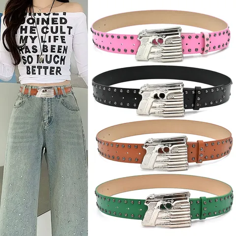 Unisex Punk Style Δέρμα PU Ζώνη Με Μεταλλική Πιστόλι Και Σφαίρα Σχήμα Αγκράφα Πριτσίνι Streetwear Μόδα Ζώνη Μέσης