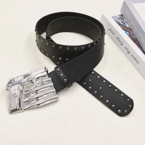 Unisex Punk Style Δέρμα PU Ζώνη Με Μεταλλική Πιστόλι Και Σφαίρα Σχήμα Αγκράφα Πριτσίνι Streetwear Μόδα Ζώνη Μέσης