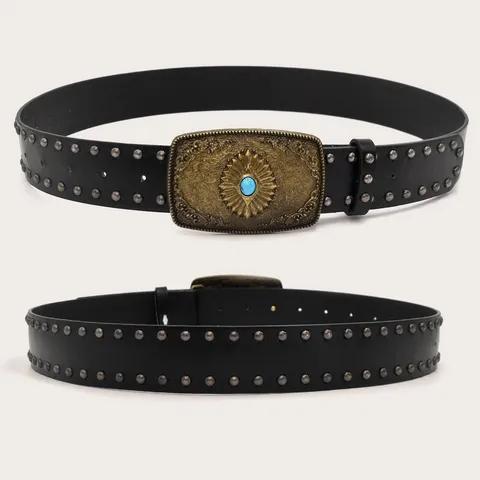 Vintage Palace Ethnic Wide Belt Women Retro Carved Buckle PU Leather Corset Waist Band Fashion Waistwear