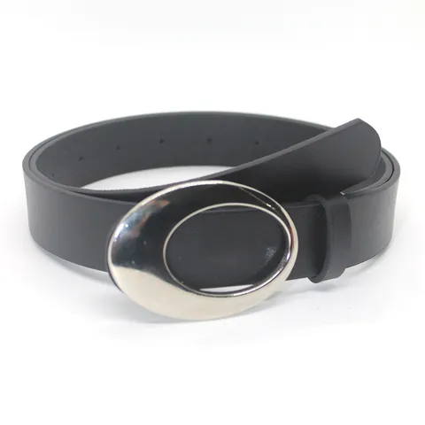 Women Fashion PU Leather Belt Elegant Oval Hollow Metal Buckle Casual Dress Jeans Waist Belt