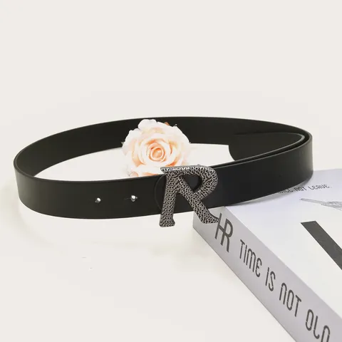 Women Casual PU Leather Belt Minimalist Waistband With Alloy Letter Buckle