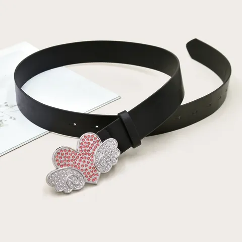 Y2K Trendy Rhinestone Heart Wing Buckle PU Leather Belt For Women Fashion Casual Waist Belt Jeans Dress Accessories