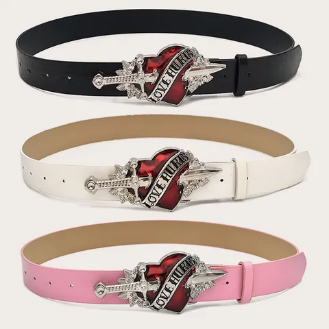 Style Punk Femmes Cuir PU Ceinture Boucle Cœur Poignard Gothique Décontracté Polyvalent Bande de Taille Accessoires de Mode