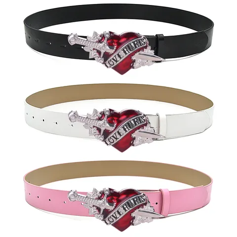 Punk Y2K Gothic Rivet PU Leather Belt Women Rock Style Heart Wing Dagger Buckle Fashion Casual Waist Band