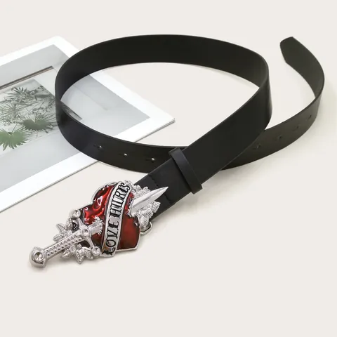 Style Punk Femmes Cuir PU Ceinture Boucle Cœur Poignard Gothique Décontracté Polyvalent Bande de Taille Accessoires de Mode