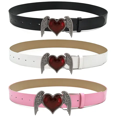 Punk Y2K Gothic Rivet PU Leather Belt Women Rock Style Heart Wing Dagger Buckle Fashion Casual Waist Band