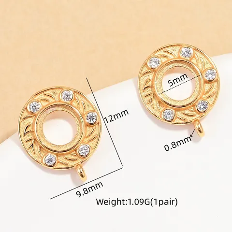 Bases para Pendientes de Botón Redondos de Plata de Ley 925 Con Strass Incrustados DIY Joyería Para Perla Gema Mujer Accesorios Retro