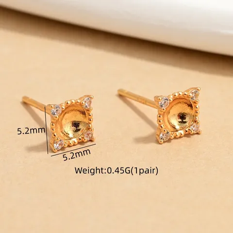 Monturas para Pendientes de Botón de Plata de Ley 925 Zirconia Cuadrada Accesorios de Joyería DIY para Incrustación de Perlas y Gemas Componentes Mujer