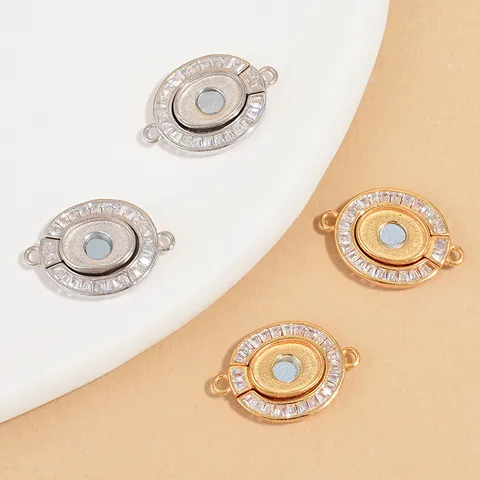 Cierre Magnético Ovalado de Plata de Ley 925 Con Incrustaciones de Strass Conector de Joyería Para DIY Collar Pulsera Perla Piedra Preciosa Accesorios