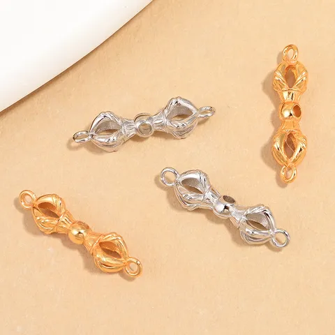 925 Sterling Silver Tibetan Vajra Pestle Double Loop Connector DIY Jewelry Making Finding Religious Amulet Pendant Accessory