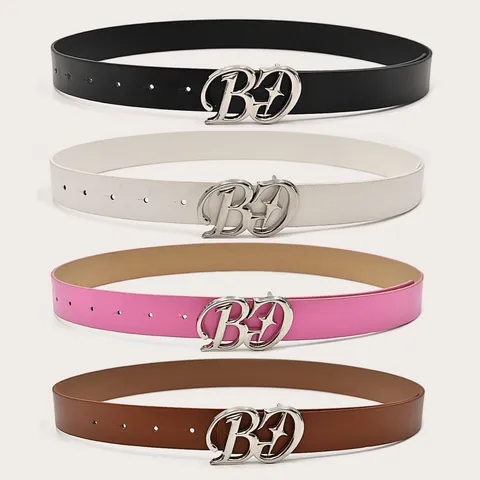Women's Fashion PU Leather Belt With Metal Letter Buckle Casual Waistband For Jeans Dresses Daily Outfit Accessory