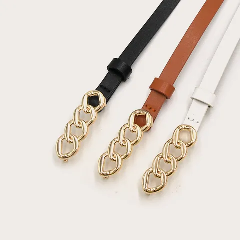 Dames PU Leren Riem Casual Mode Jurk Jas Taille Riem Minimalistische Metalen Kettingsluiting Decoratieve Smalle Tailleband