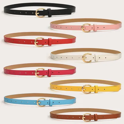 Women Minimalist PU Leather Belt Thin Waistband With Alloy Pin Buckle Casual Dress Jeans Trousers Belt Fashion Accessories