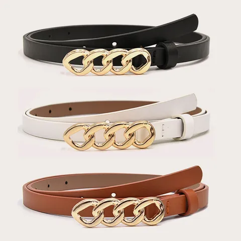 Dames PU Leren Riem Casual Mode Jurk Jas Taille Riem Minimalistische Metalen Kettingsluiting Decoratieve Smalle Tailleband