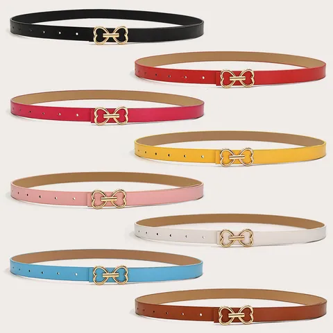 Women Fashion PU Leather Belt Minimalist Heart Shaped Metal Buckle Versatile Thin Waist Belt For Jeans Pants Shorts