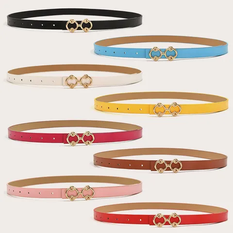 Women Fashion PU Leather Belt Minimalist Versatile Double Ring Buckle Waistband For Jeans Coats Daily Commuting