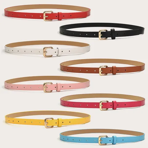 Women Minimalist PU Leather Belt Slim Dress Belt With Gold Silver Pin Buckle Casual Fashion Waist Belt For Daily Wear