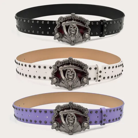 American Retro Punk Style Belt Unisex PU Leather Skull Buckle Metal Studs Cool Streetwear Waist Belt