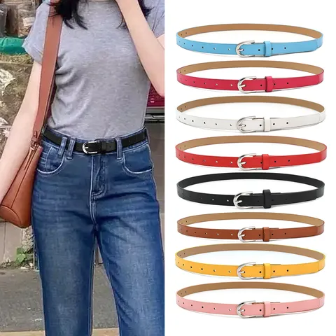 Women's Fashion Minimalist PU Leather Belt Thin Waist Belt With Alloy Pin Buckle Casual Dress Jeans Waistband