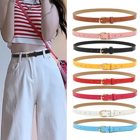 Women Fashion PU Leather Belt Thin Casual Waist Belt With Metal Buckle Versatile Jeans Belt For Women Clothing Accessories