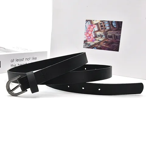 Women Simple Casual PU Leather Thin Belt Retro Versatile Metal Pin Buckle Pants Belt Fashion Waist Accessories