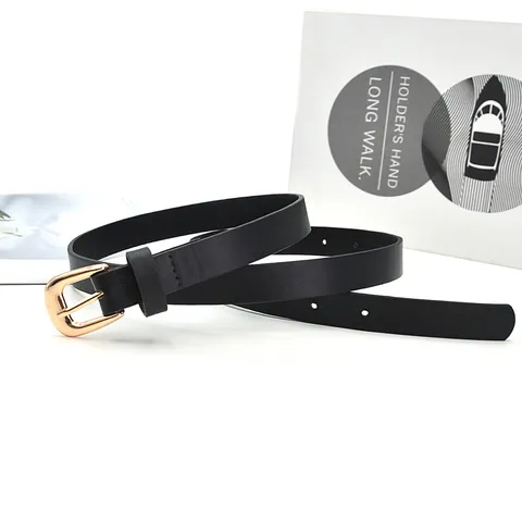 Women Fashion Minimalist PU Leather Belt Casual Dress Jeans Decorative Thin Waistband Gold Tone Pin Buckle Waist Belt