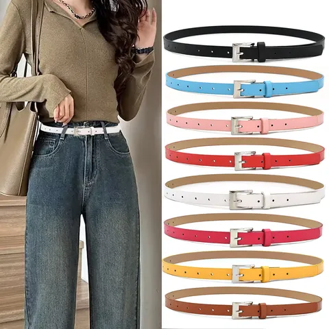 Women's PU Leather Belt Minimalist Pin Buckle Thin Waistband Casual Jeans Dress Belt Fashion Accessories