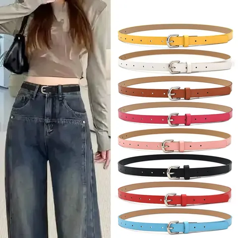 Women Fashion Versatile PU Leather Skinny Belt Minimalist Solid Color Decorative Waist Belt For Jeans Casual Daily