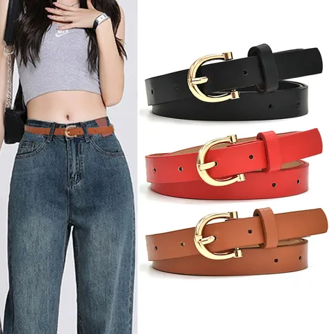 Women's PU Leather Thin Belt Elegant Dress Sweater Waistband With Metal Buckle Fashion Accessories For Women Daily Wear