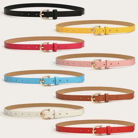 Women's PU Leather Thin Belt Elegant Dress Sweater Waistband With Metal Buckle Fashion Accessories For Women Daily Wear