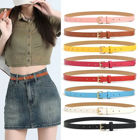 Minimalist PU Leather Thin Belt For Women Fashion Versatile Dress Waistband Pin Buckle Waist Belt Female Clothing Accessories