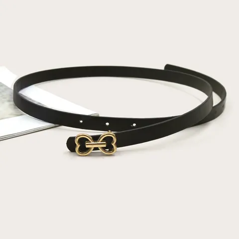 Women's PU Leather Belt Heart Metal Buckle Slim Waist Belt Minimalist Versatile Dress Coat Jeans Belt Fashion Accessories