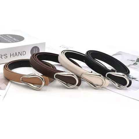 Minimalist PU Leather Belt For Women Thin Waistband With Metal Horseshoe Buckle Dress Pants Decorative Belt