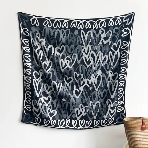 Foulard Quadrato da Donna con Stampa a Cuore in Poliestere Effetto Seta Elegante Foulard per Pendolarismo Quotidiano Viaggi