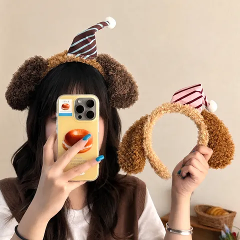 Linda Diadema de Orejas de Cachorro de Peluche Tela Suave Animal de Dibujos Animados Banda para el Cabello Para Lavado de Cara Spa Fiesta Aro de Pelo para Mujer
