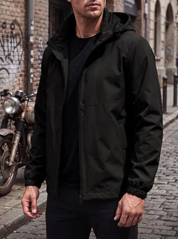 Men's Waterproof Hooded Jacket Casual Sports Windproof Coat Outdoor Full Zip Euro Size Polyester Jacket For Men