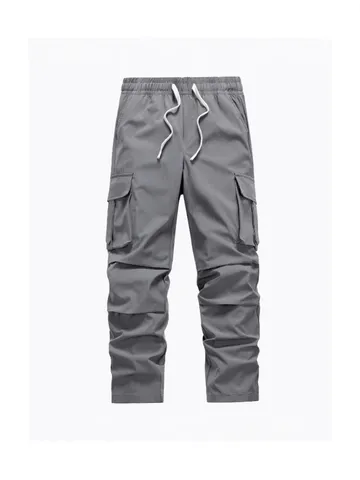 Herren American Cargo Hose Mehrere Taschen Gerades Bein Lässige Hose Polyester Lockere Passform Kordelzug Workwear Lange Hose Frühling Herbst