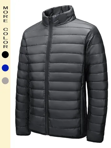 Herren Leichte Steppjacke Stehkragen Gesteppt Warm Winter Oberbekleidung Lässig Einfarbig Polyester Reißverschluss Mantel