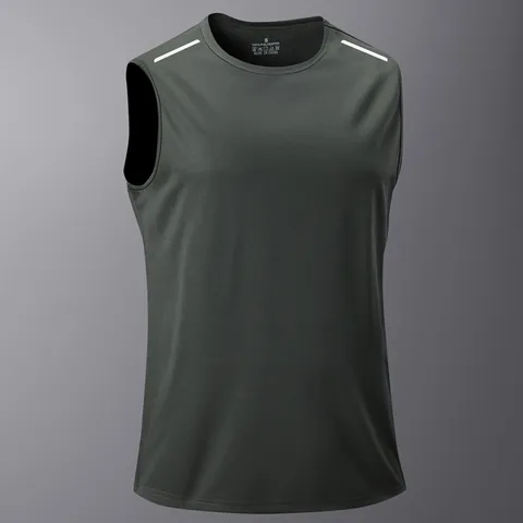 Herren Schnelltrocknendes Sport Ärmelloses T-Shirt Atmungsaktives Polyester Fitness Laufen Weste Mit Reflektorstreifen Top