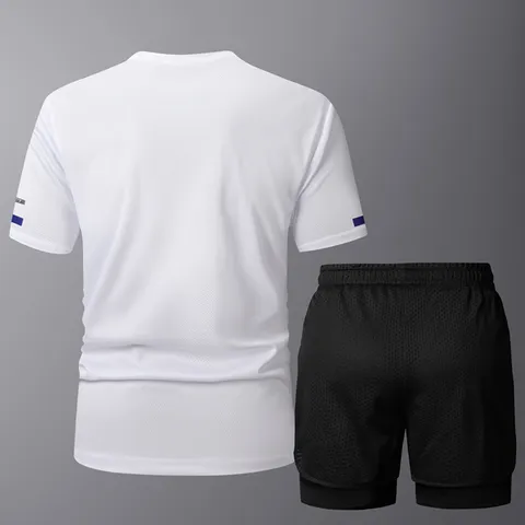 Herren Polyester Schnelltrocknend Sportbekleidung Set Kurzarm Top Und Hose Fitness Trainingsanzug Sommer Sport Outfit