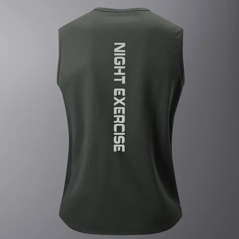 Herren Schnelltrocknendes Sport Ärmelloses T-Shirt Atmungsaktives Polyester Fitness Laufen Weste Mit Reflektorstreifen Top