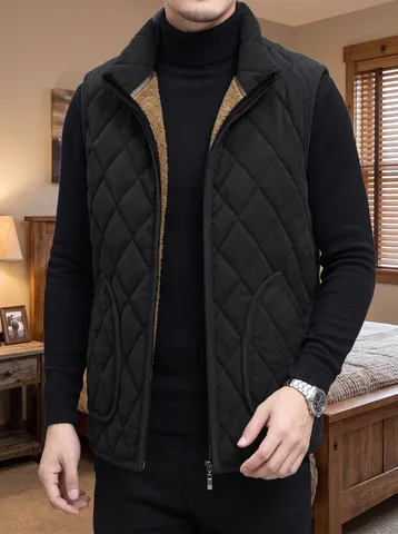 Herren Wattierte Weste Fleecegefüttert Gesteppt Ärmellose Jacke Winter Warme Weste Business Casual Reißverschluss Weste Oberbekleidung