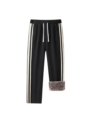 Herren Casual Gerade Bein Fleece Gefütterte Hose Herbst Winter Warm Verdickt Hose Mit Seitenstreifen Kordelzug Jogginghose