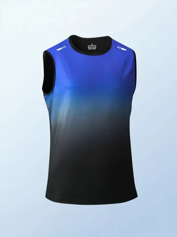 Herren Schnelltrocknend Ärmellos Farbverlauf Sport Tank Top Polyester Training Laufen Gym Unterhemd Atmungsaktiv Casual Sommer Fitness Workout Top