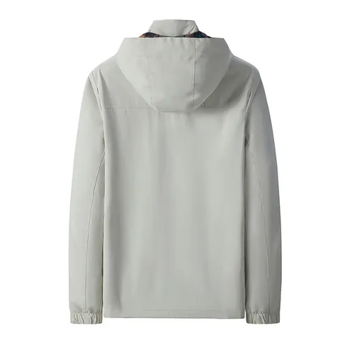 Men Mid-Long Hooded Jacket Windbreaker Waterproof Windproof Multi-Pocket Polyester Coat Plaid Lining Casual Outerwear