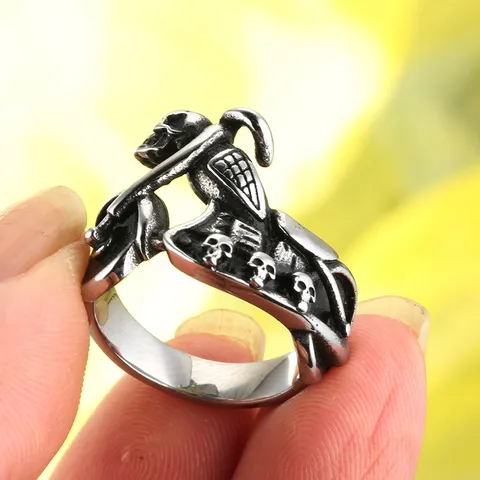 Retro Punk Motorfiets Schedel Ring Roestvrij Staal Vintage Biker Vingerring Gothisch Heavy Metal