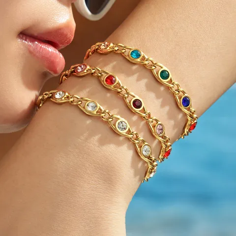 Edelstahl Zirkonia Schmuckset Minimalistisch Oval Bunt Zirkon Halskette Armband Ohrringe Für Damen