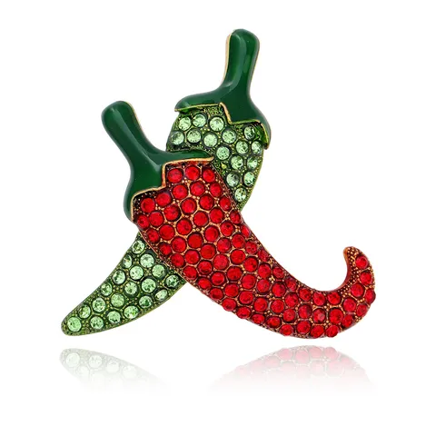 Rhinestone Chili Brooch Alloy Red Green Crystal Lapel Pin Suit Coat Clothing Accessories Fashion Jewelry Gift